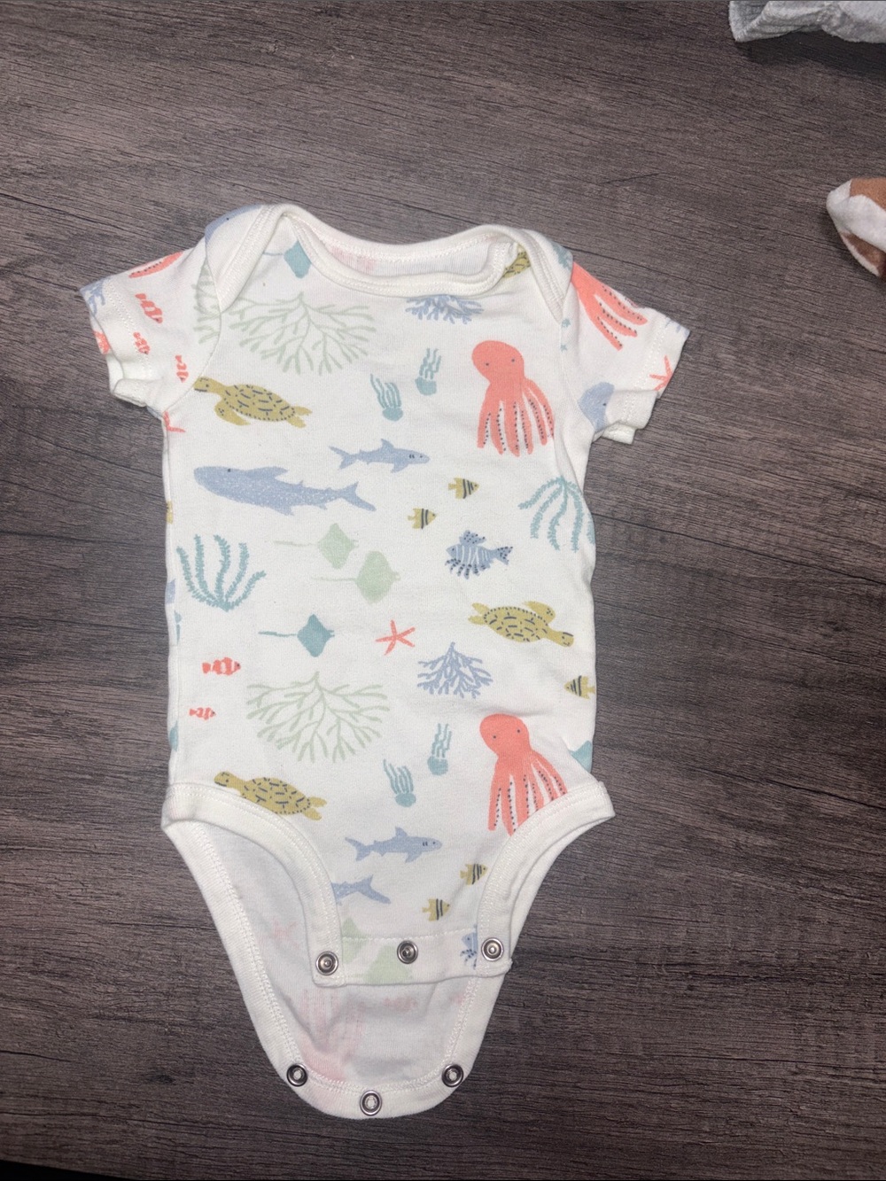Carter's White Bodysuit with Coral & Blue Sea Life Print